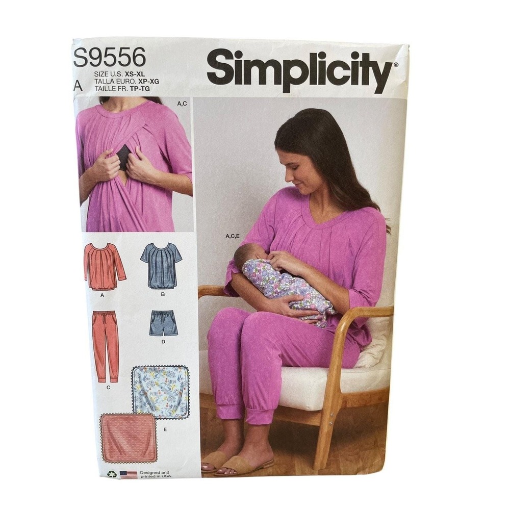 Simplicity S9556 Nursing Tops Pants Shorts Blanket XS-XL UNCUT FF